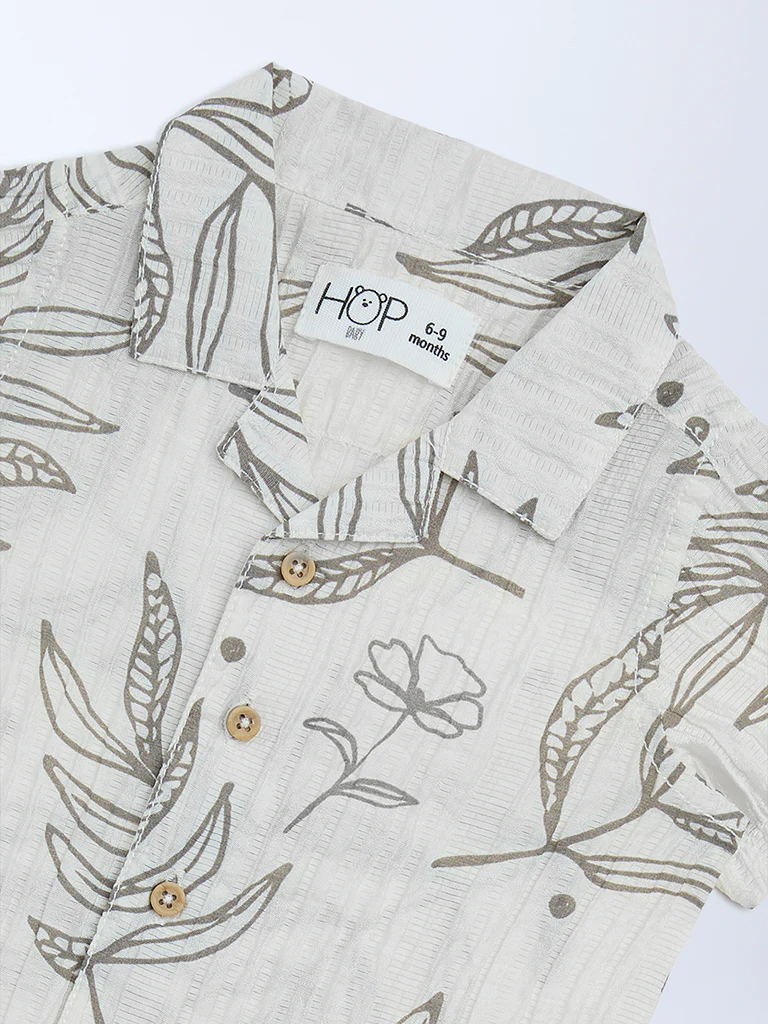 HOP Baby Boys White Botanical Printed Cotton Shirt - Image 4