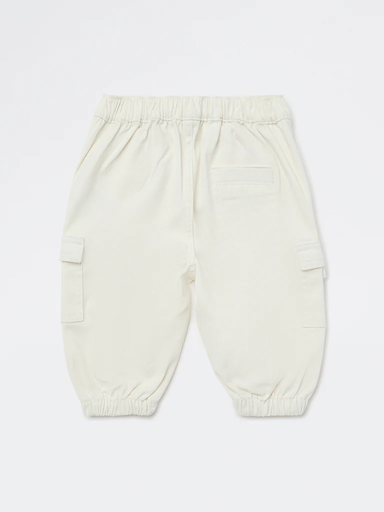 HOP Baby Boys White Cargo-Style Cotton-Blend Joggers - Image 3