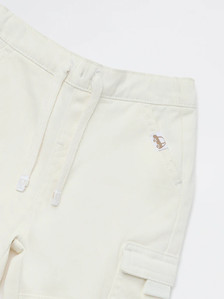 HOP Baby Boys White Cargo-Style Cotton-Blend Joggers - Image 4