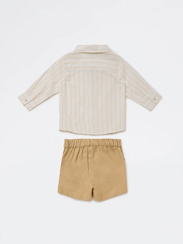 HOP Baby Boys White Cotton-Blend Shirt and Shorts Set - Image 3