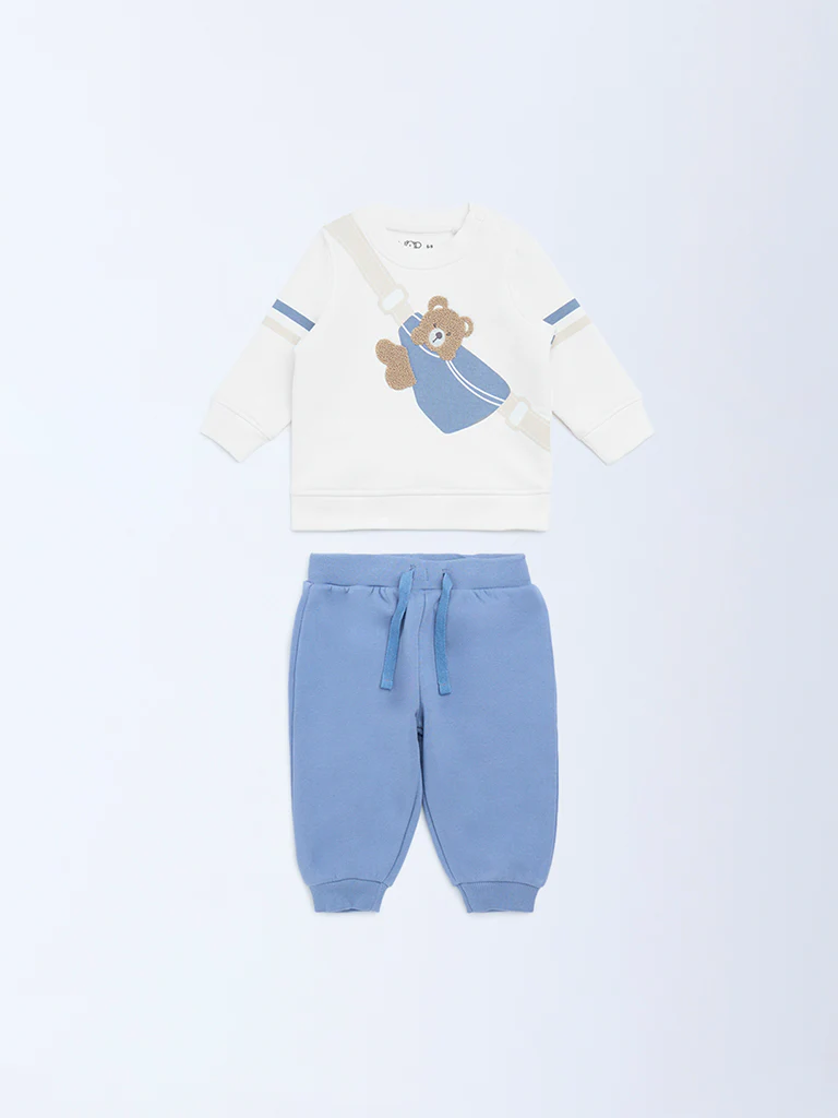 HOP Baby Boys White Cotton-Blend Sweatshirt and Joggers Set - Image 2