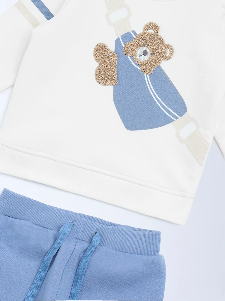 HOP Baby Boys White Cotton-Blend Sweatshirt and Joggers Set - Image 4