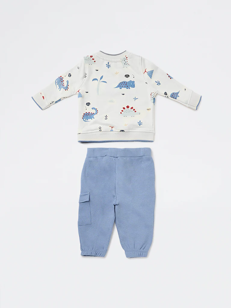 HOP Baby Boys White Cotton-Blend T-Shirt and Pants Set - Image 3
