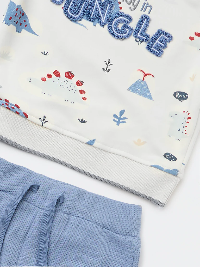 HOP Baby Boys White Cotton-Blend T-Shirt and Pants Set - Image 4