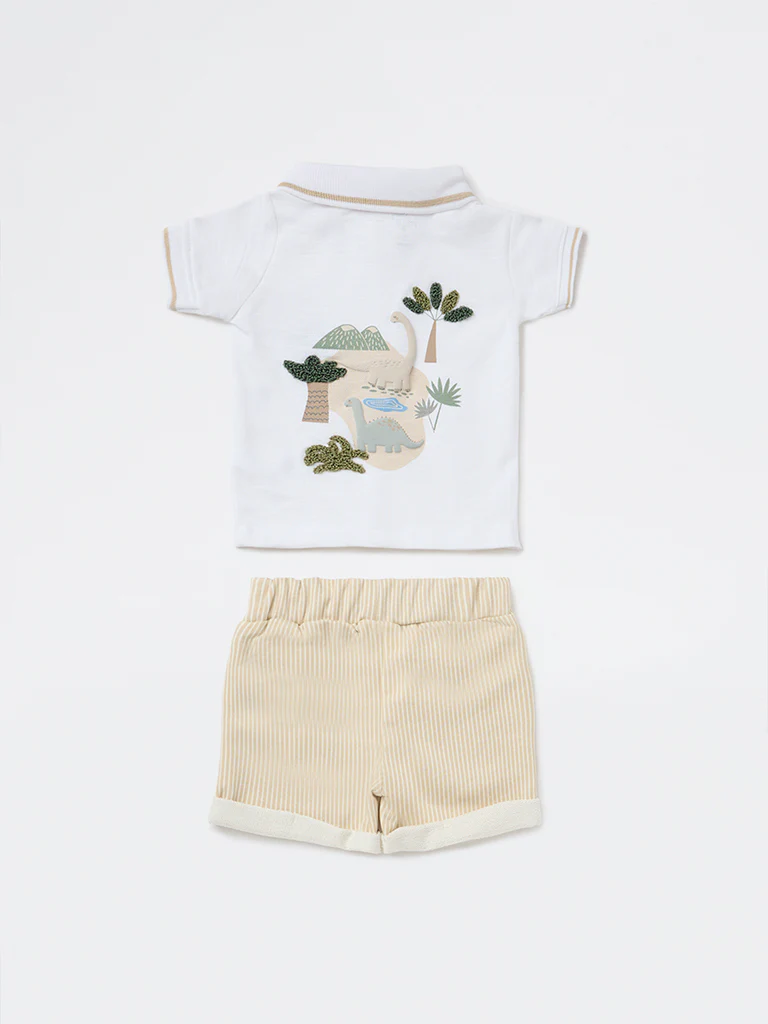HOP Baby Boys White Cotton T-Shirt and Shorts Set - Image 3