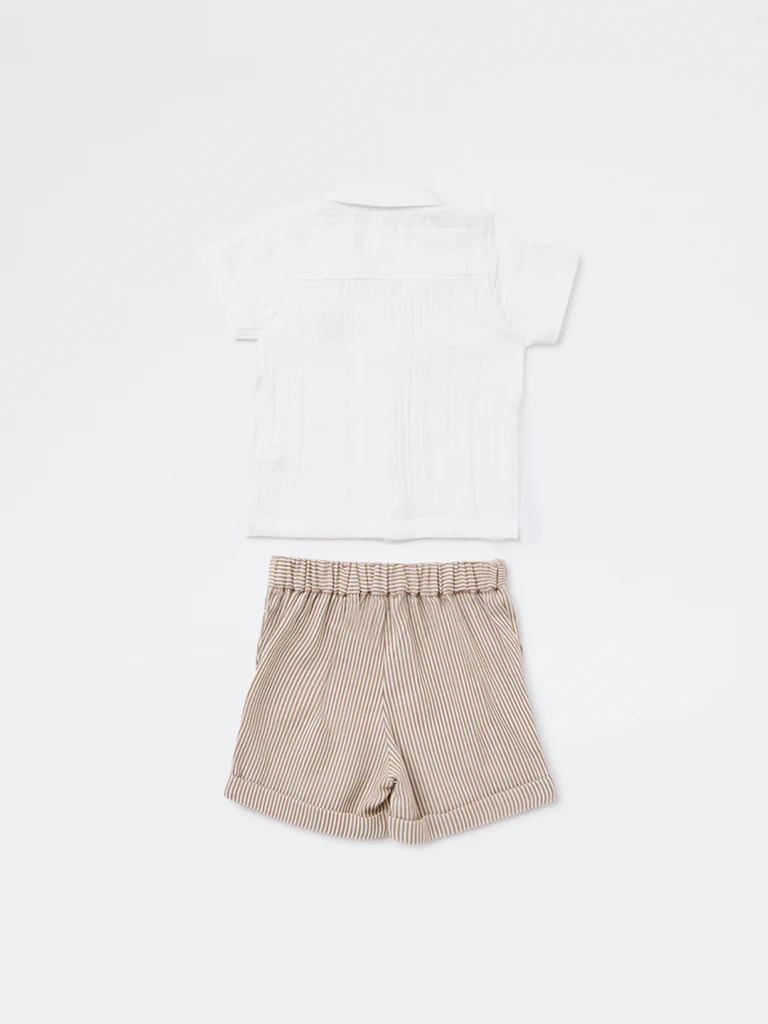 HOP Baby Boys White Crinkle-Textured Cotton Shirt and Shorts Set - Image 3