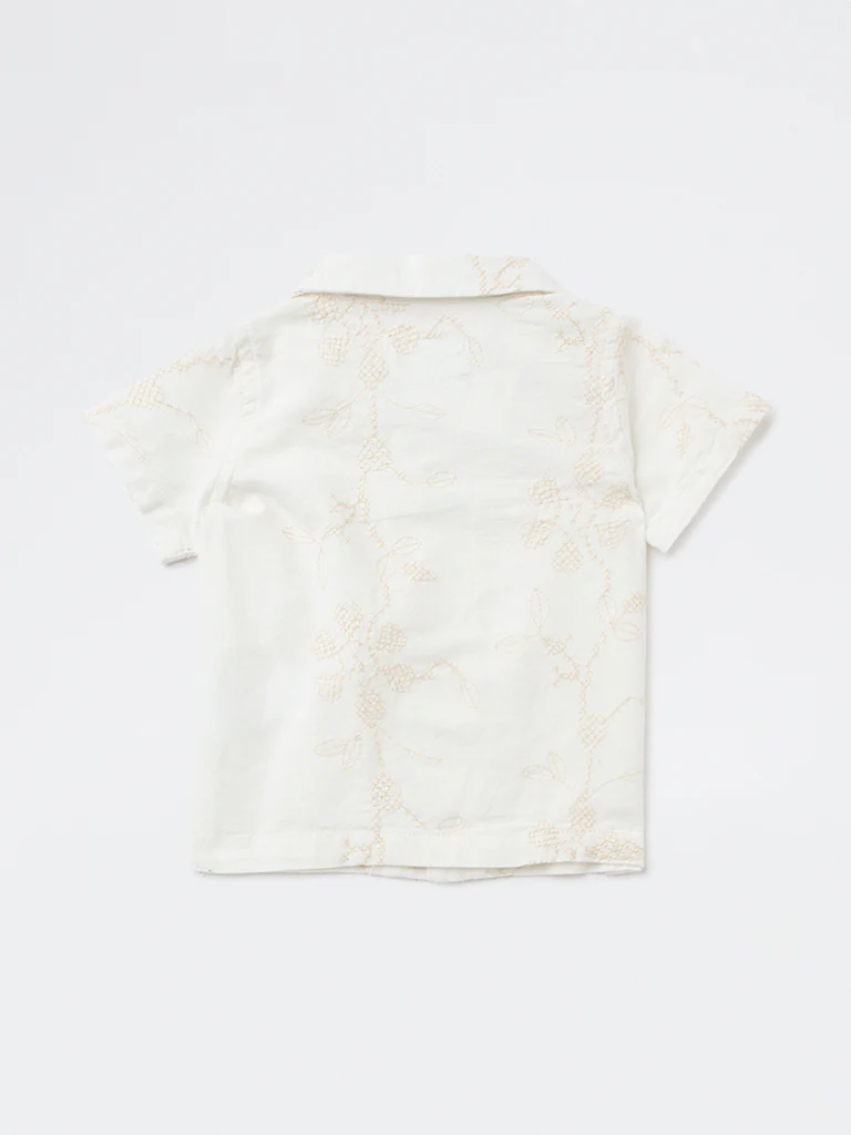 HOP Baby Boys White Embroidered Cotton-Blend Shirt - Image 3