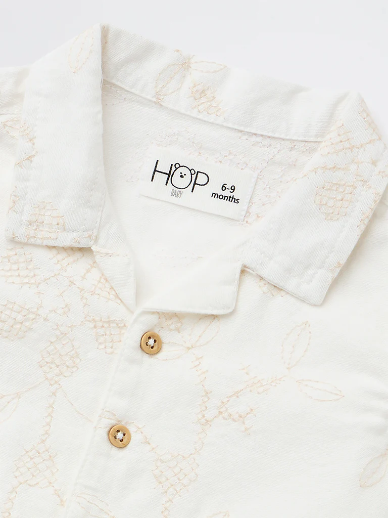 HOP Baby Boys White Embroidered Cotton-Blend Shirt - Image 4