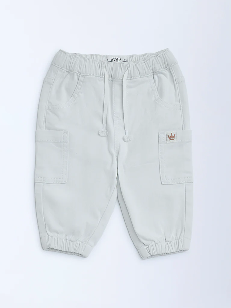 HOP Baby Boys White Mid-Rise Cotton-Blend Joggers - Image 3
