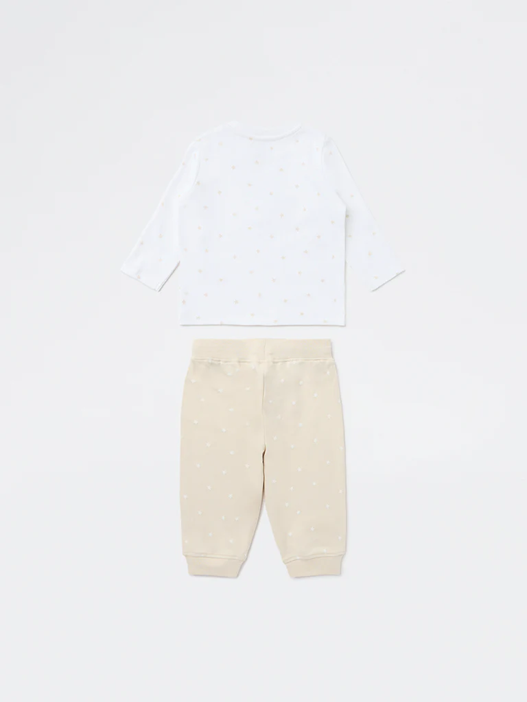 HOP Baby Boys White Printed Cotton T-Shirt and Joggers Set - Image 3