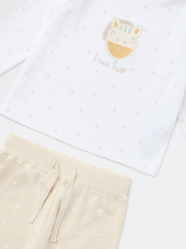 HOP Baby Boys White Printed Cotton T-Shirt and Joggers Set - Image 4
