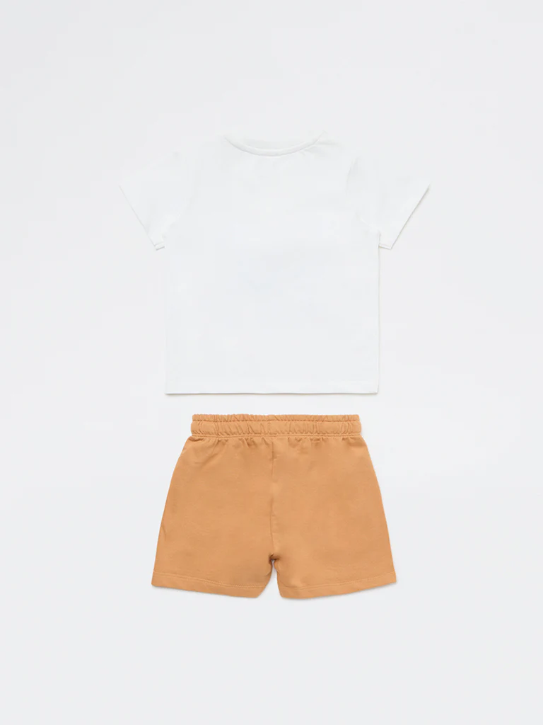 HOP Baby Boys White Printed Cotton T-Shirt and Shorts Set - Image 3