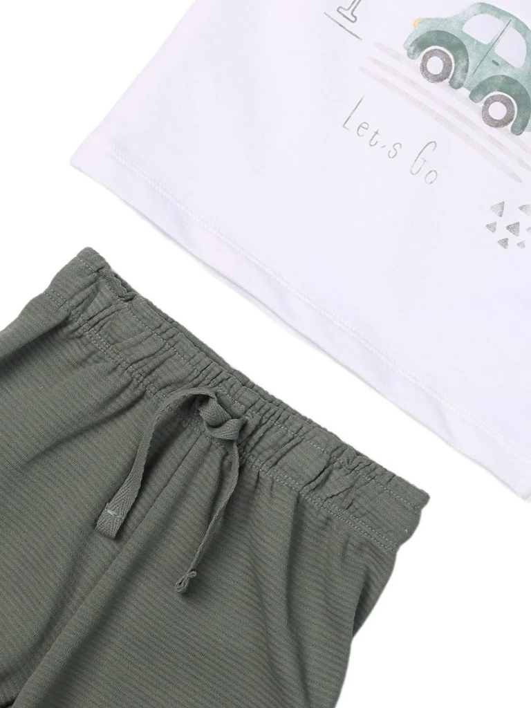 HOP Baby Boys White Printed Cotton T-Shirt and Shorts Set - Image 4