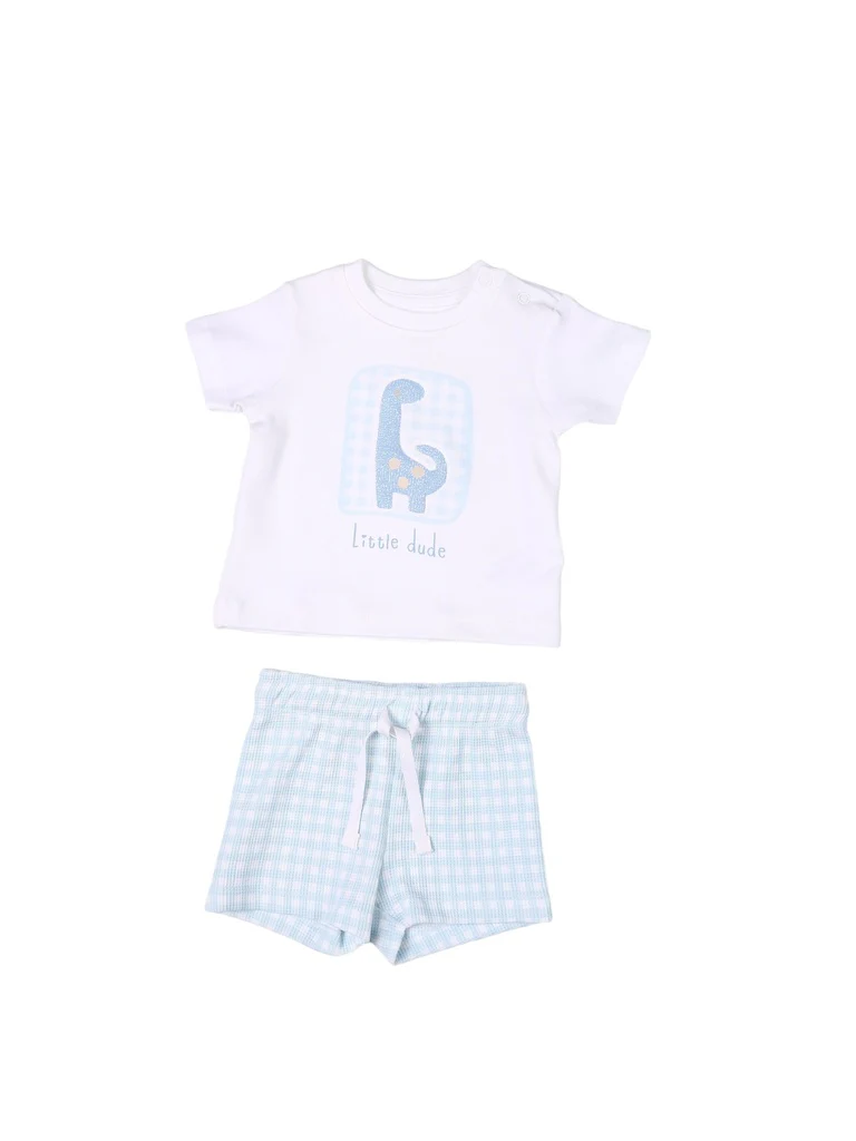 HOP Baby Boys White Printed Cotton T-Shirt and Shorts Set - Image 3