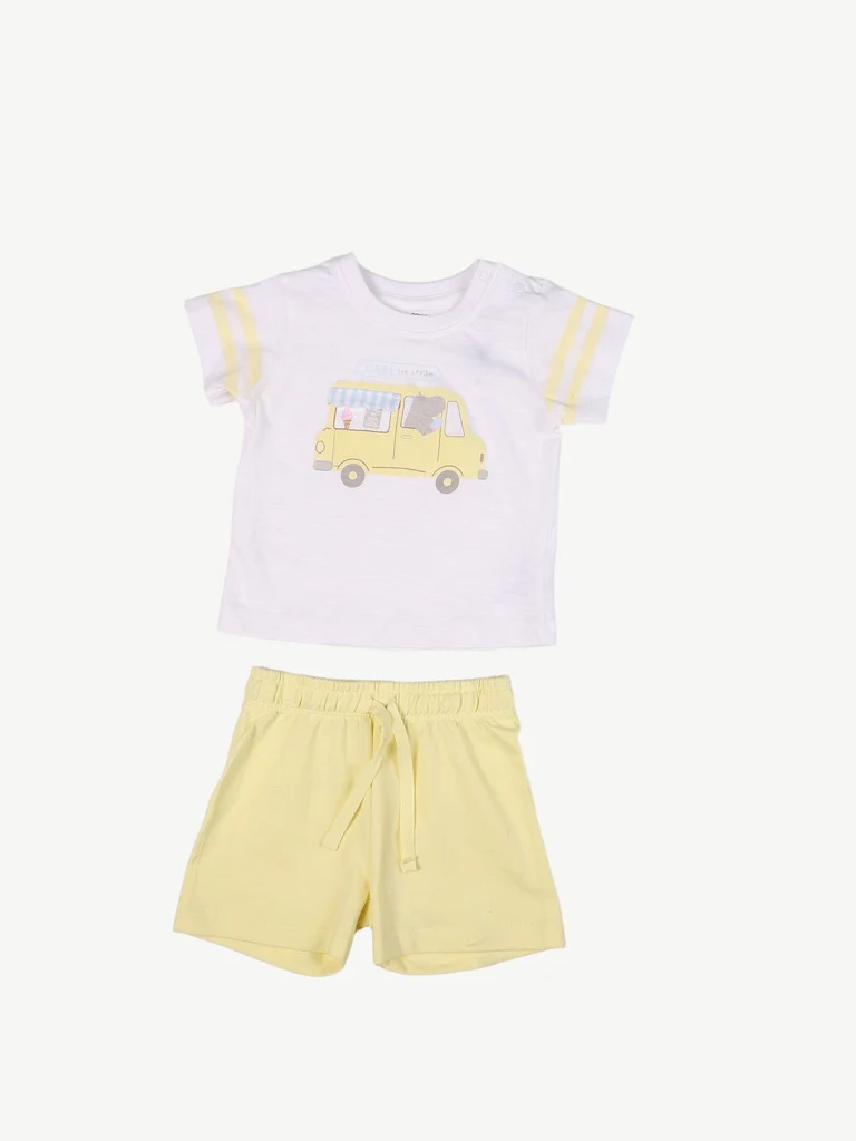 HOP Baby Boys White Printed Cotton T-Shirt and Shorts Set - Image 2