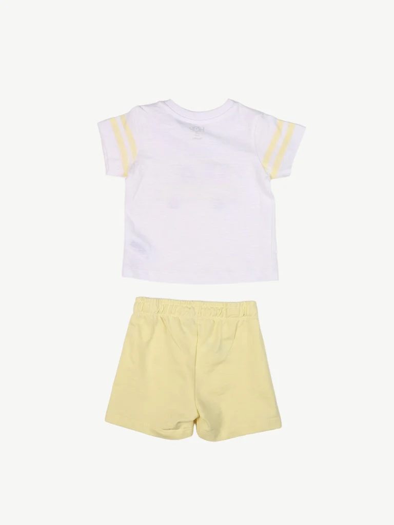 HOP Baby Boys White Printed Cotton T-Shirt and Shorts Set - Image 3