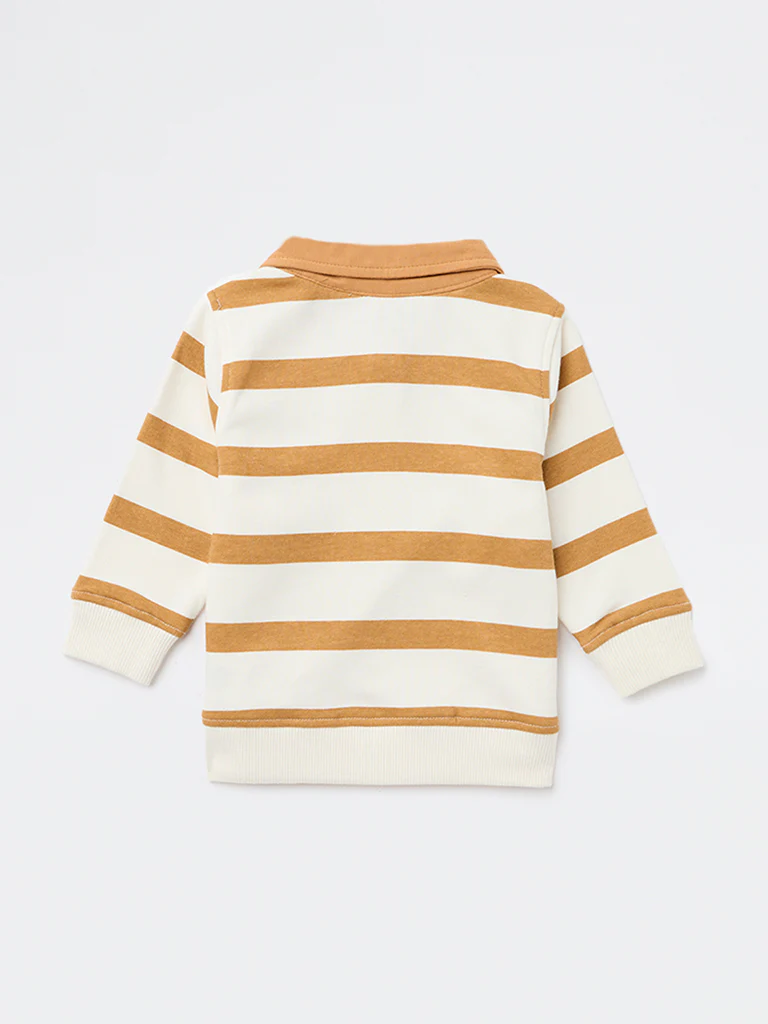 HOP Baby Boys White Striped Cotton-Blend Sweatshirt - Image 3
