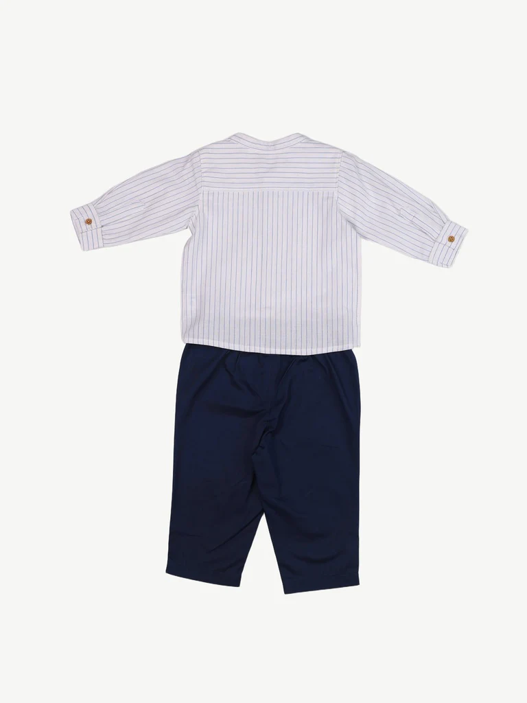 HOP Baby Boys White Striped Cotton Shirt and Trouser Set - Image 3