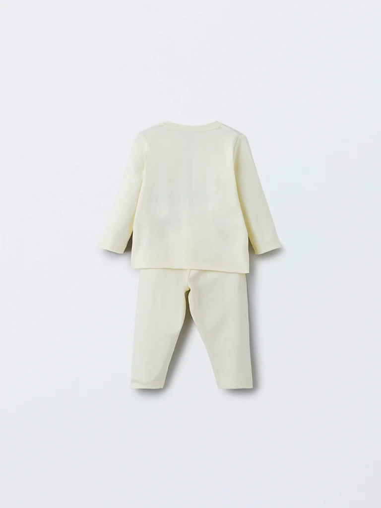 HOP Baby Boys Yellow Animal Design Cotton T-Shirt with Pants Set - Image 3