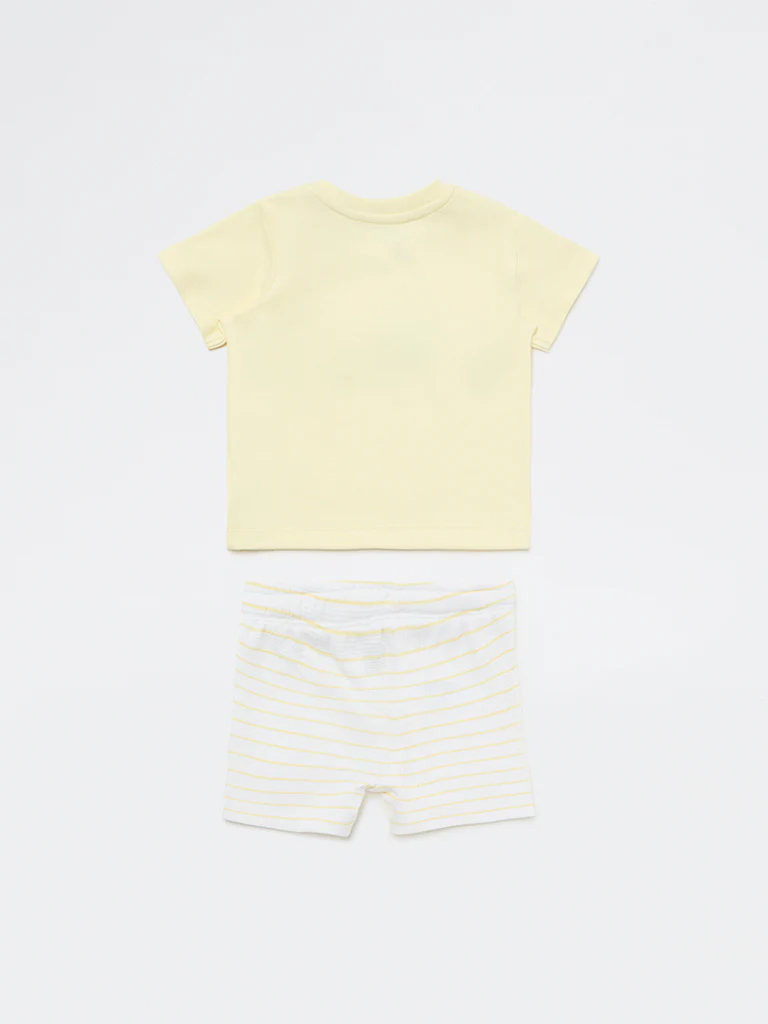 HOP Baby Boys Yellow Animal Printed Cotton T-Shirt and Shorts Set - Image 3