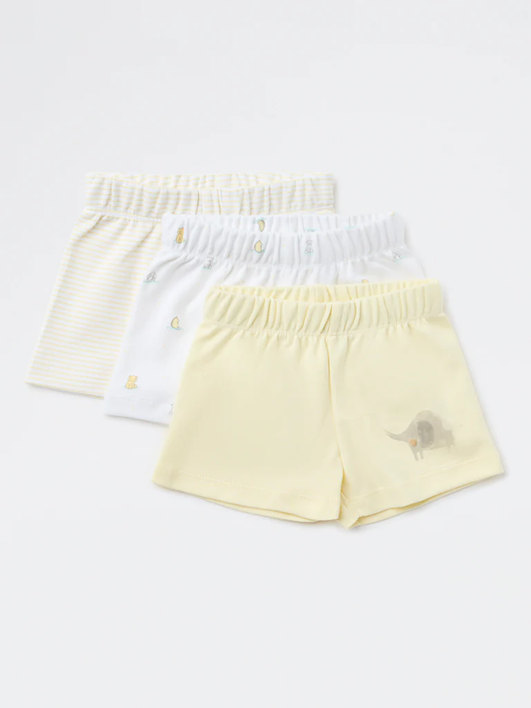 HOP Baby Boys Yellow Printed Cotton Shorts - Pack of 3