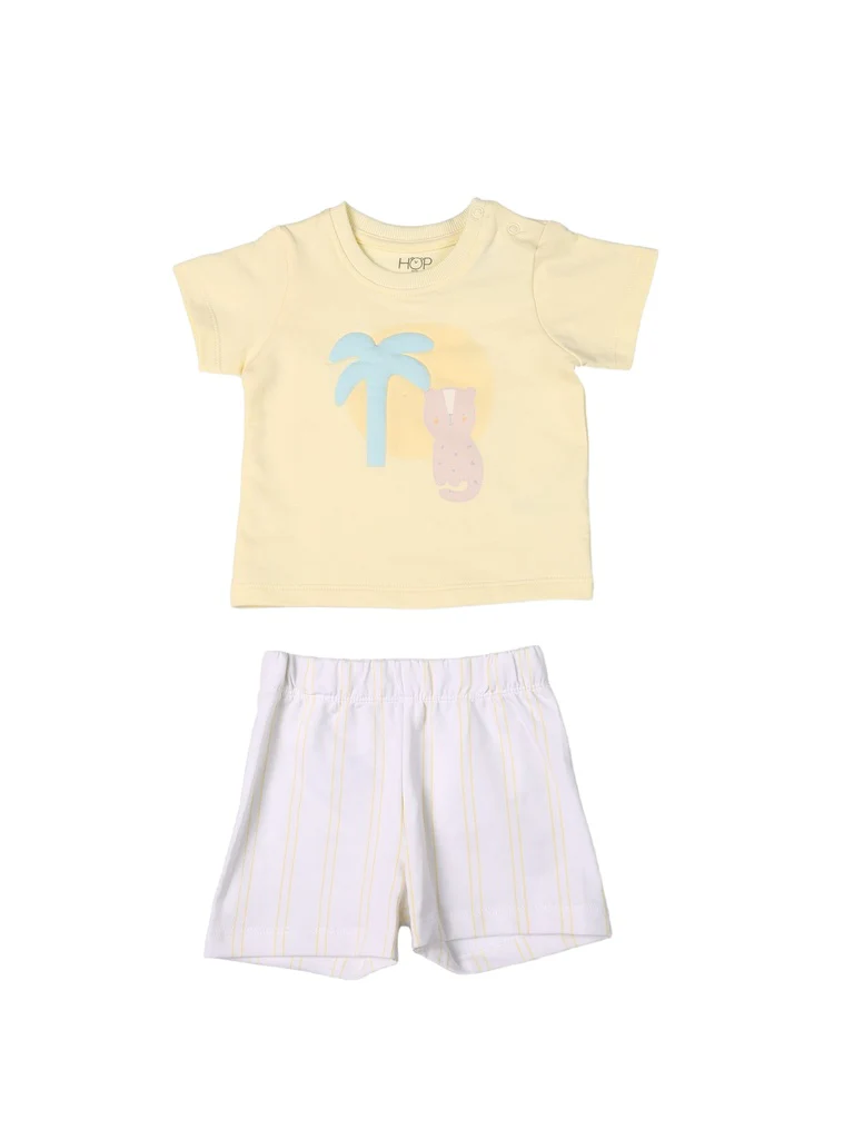 HOP Baby Boys Yellow Printed Cotton T-Shirt and Shorts Set - Exclusive - Image 2