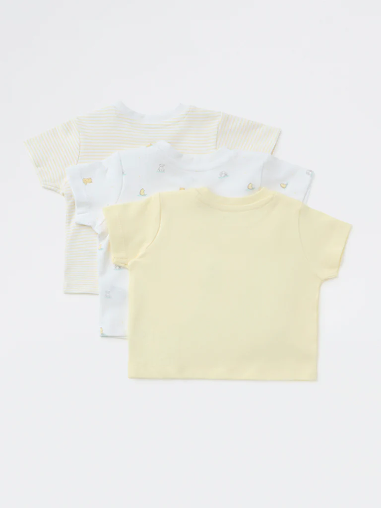 HOP Baby Boys Yellow Printed Cotton T-Shirt - Pack of 3 - Image 2
