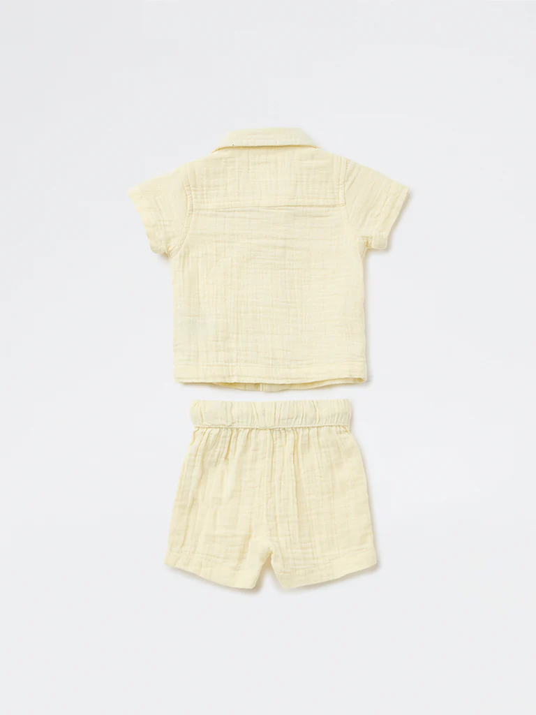 HOP Baby Boys Yellow Resort-Fit Cotton Shirt and Shorts Set - Image 3