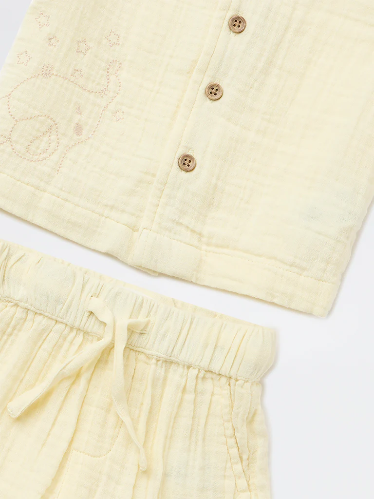 HOP Baby Boys Yellow Resort-Fit Cotton Shirt and Shorts Set - Image 4