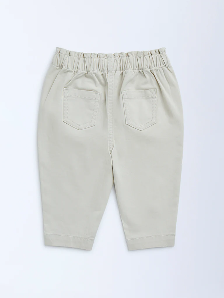 HOP Baby Girls Beige High-Rise Cotton-Blend Pants - Image 4