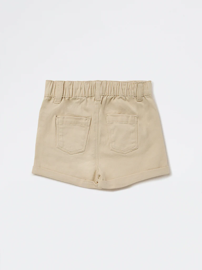 HOP Baby Girls Beige High-Rise Denim Shorts - Image 4