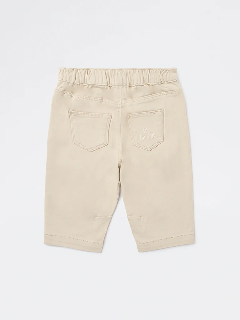 HOP Baby Girls Beige Mid-Rise Cotton-Blend Trousers - Image 4