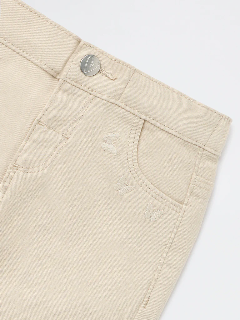 HOP Baby Girls Beige Mid-Rise Cotton-Blend Trousers - Image 5