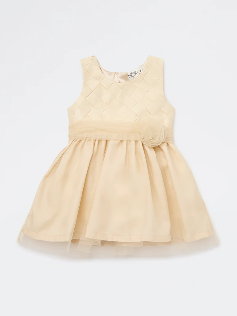 HOP Baby Girls Beige Rosette Detailed Party Dress - Image 2