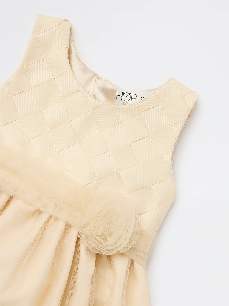 HOP Baby Girls Beige Rosette Detailed Party Dress - Image 4