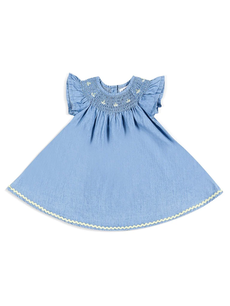 HOP Baby Girls Blue Denim A-Line Dress - Image 2