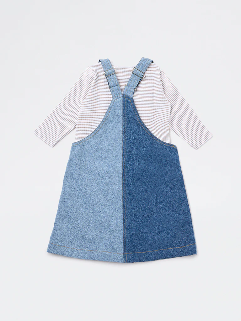 HOP Baby Girls Blue Denim Pinafore and T-Shirt Set - Image 3