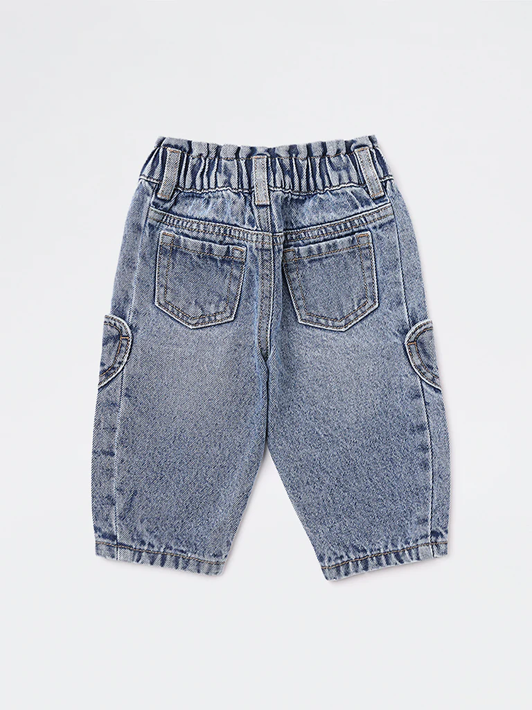 HOP Baby Girls Blue Faded Mid-Rise Denim Jeans - Image 2