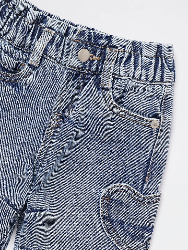 HOP Baby Girls Blue Faded Mid-Rise Denim Jeans - Image 3