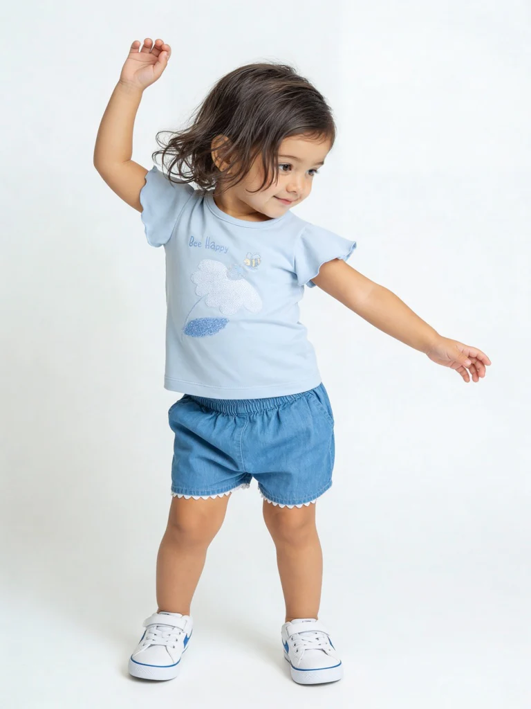 HOP Baby Girls Blue Floral Cotton T-Shirt and Shorts Set