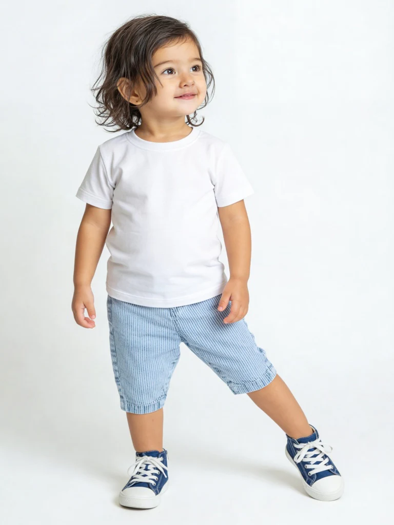 HOP Baby Girls Blue Light Wash Striped Mid-Rise Pants