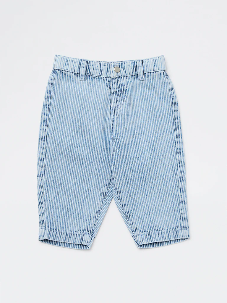 HOP Baby Girls Blue Light Wash Striped Mid-Rise Pants - Image 2
