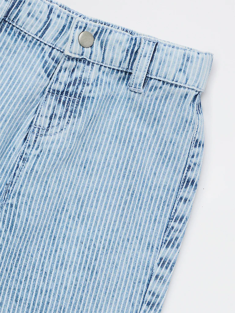 HOP Baby Girls Blue Light Wash Striped Mid-Rise Pants - Image 4