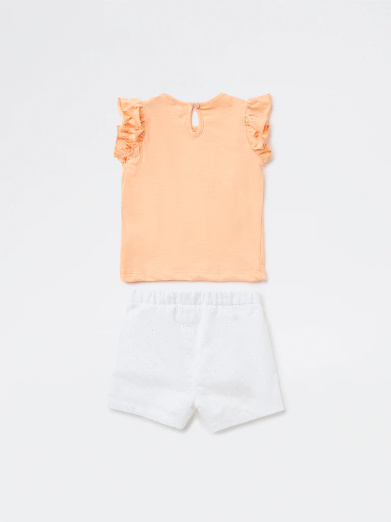 HOP Baby Girls Coral Cotton T-Shirt and Shorts Set - Image 3