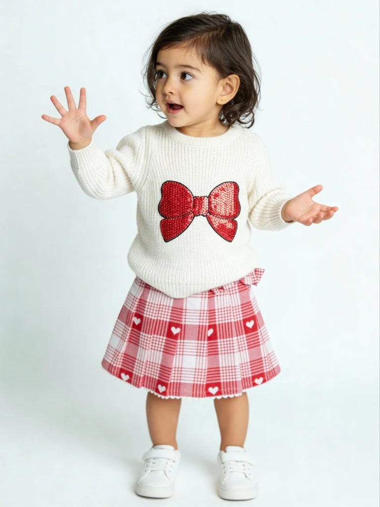 HOP Baby Girls Cream Embellished Knitted Sweater