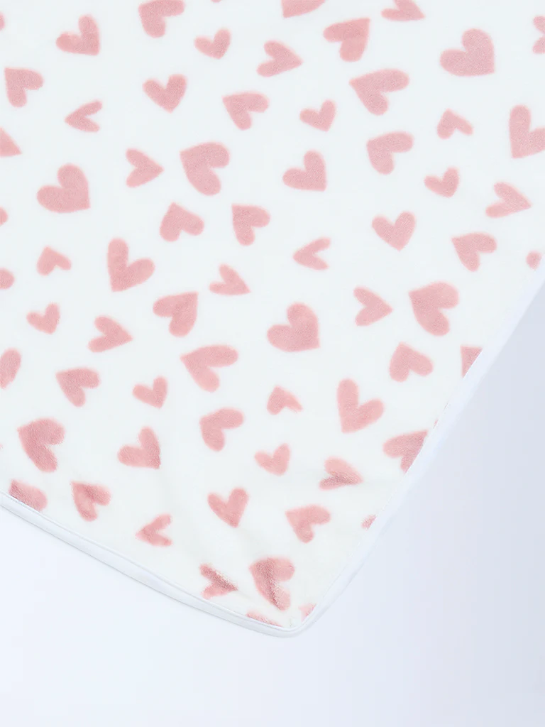 HOP Baby Girls Dusty Pink Heart Print Fleece Blanket - Image 3