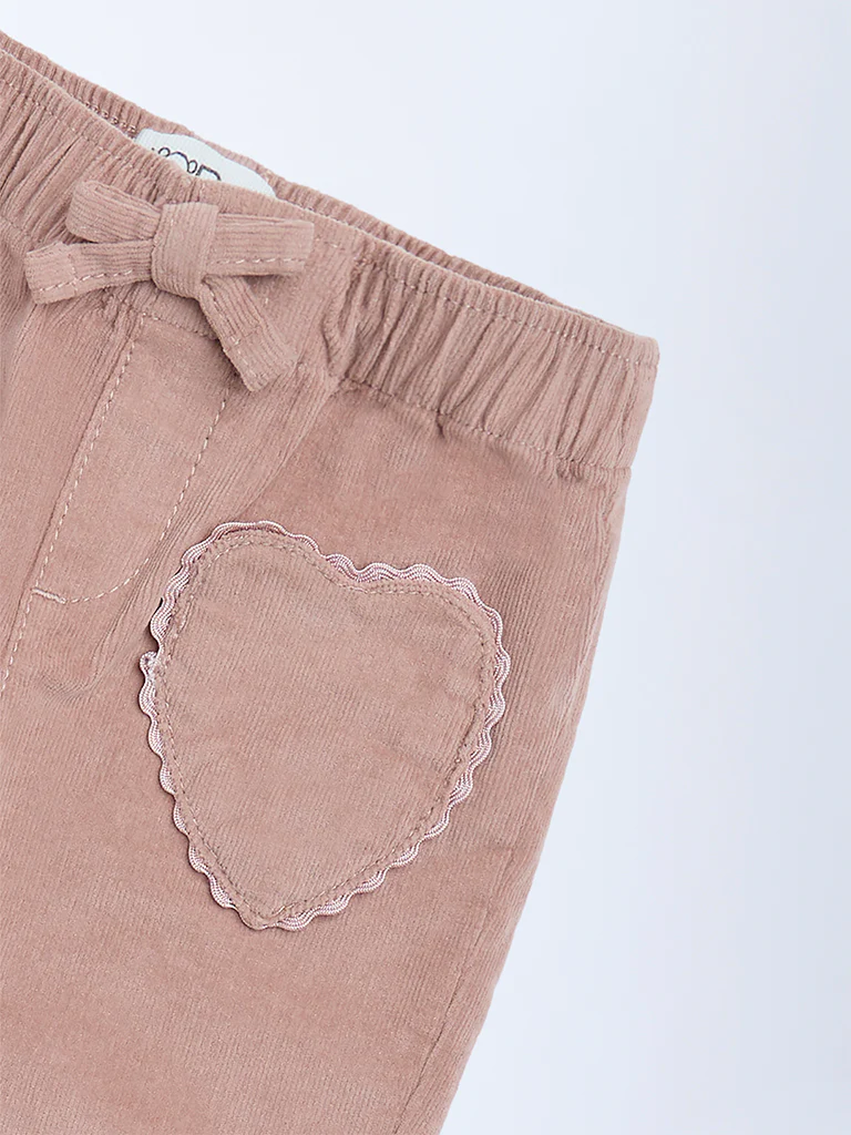 HOP Baby Girls Dusty Pink High-Rise Corduroy Trousers - Image 5