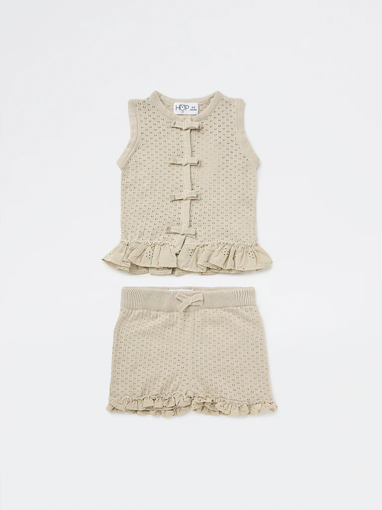 HOP Baby Girls Grey Textured Cotton Top with Shorts Set - Image 2