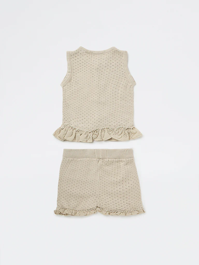 HOP Baby Girls Grey Textured Cotton Top with Shorts Set - Image 3