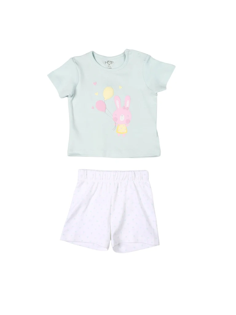 HOP Baby Girls Light Blue Printed Cotton T-Shirt and Shorts Set - Exclusive - Image 3